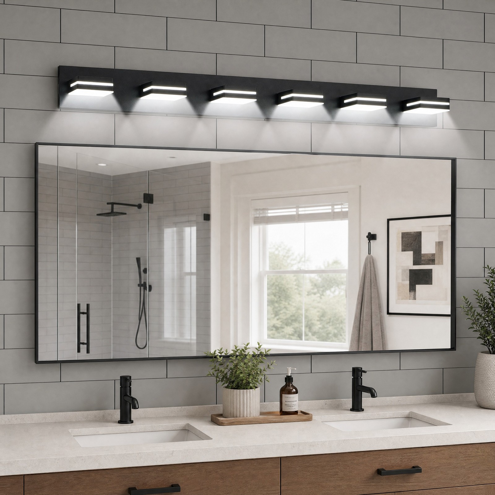 47 in Bathroom Modern Black LED Vanity Light 6 Lights Mirror Wall Sconce Fixture