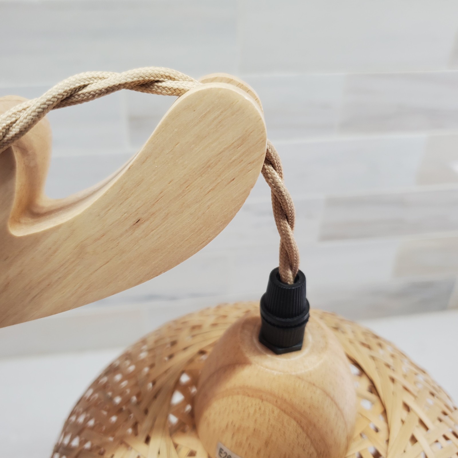 Bamboo Lantern Plug In Wall Sconce Wicker Hanging Lamp Corded Hang Light
