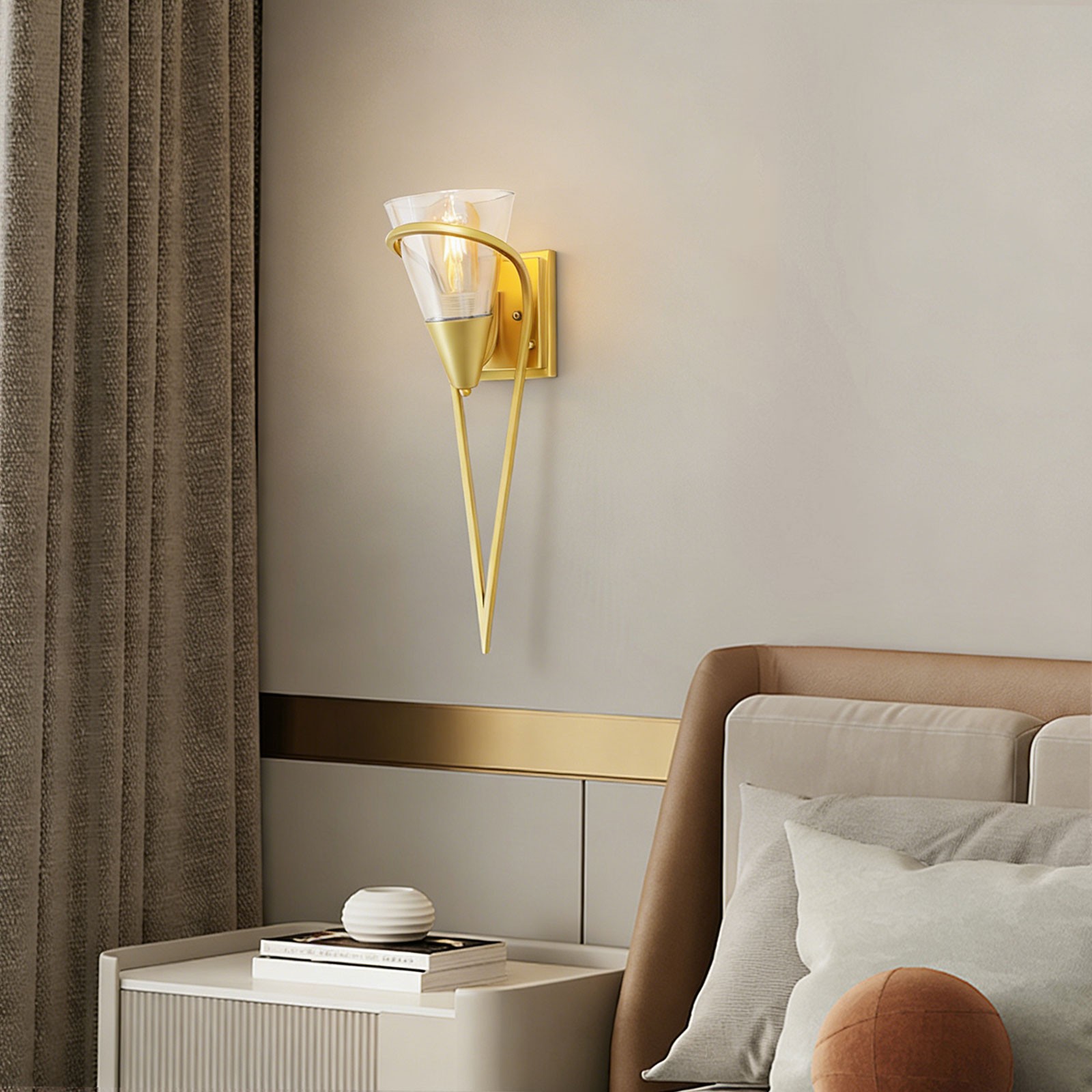 Torch Wall Light, Gold Metal Glass, E26 Base, 40W Max, 19.7 Inch Tall