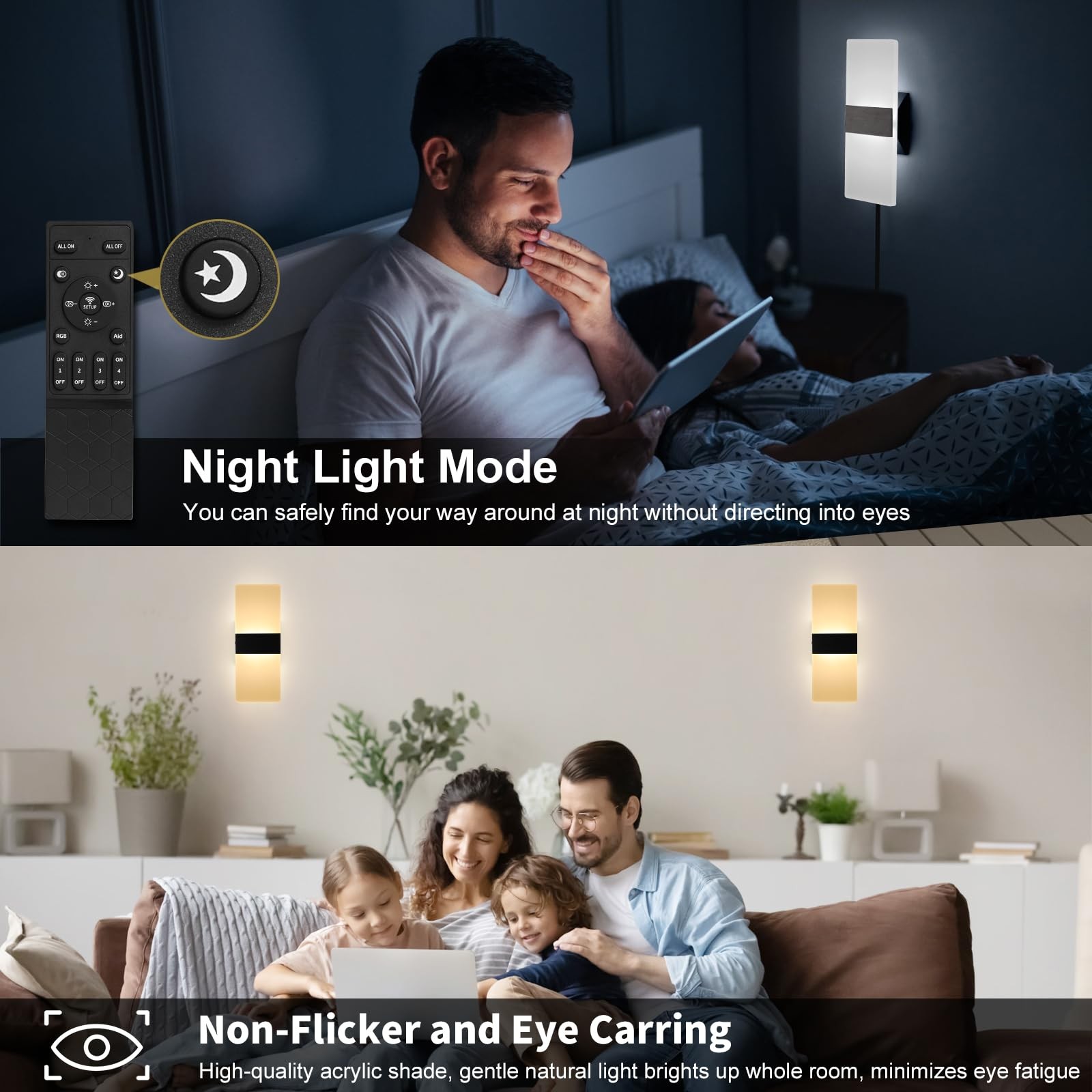 GOODATE Plug In Wall Sconces Adjustable 3000K-6500K Colors & 10%-100%