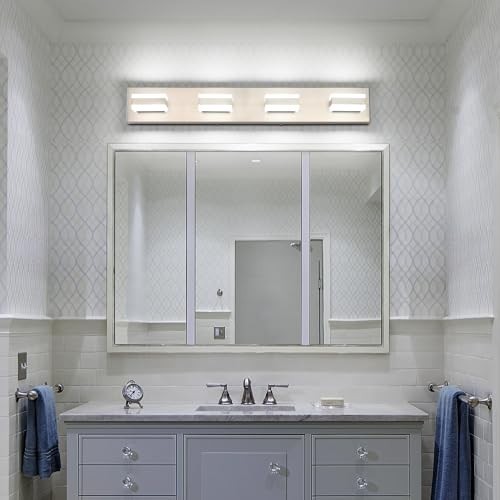 Brushed Nickel Bathroom Vanity Light Fixture – 4 LED Lights for Above Mirror