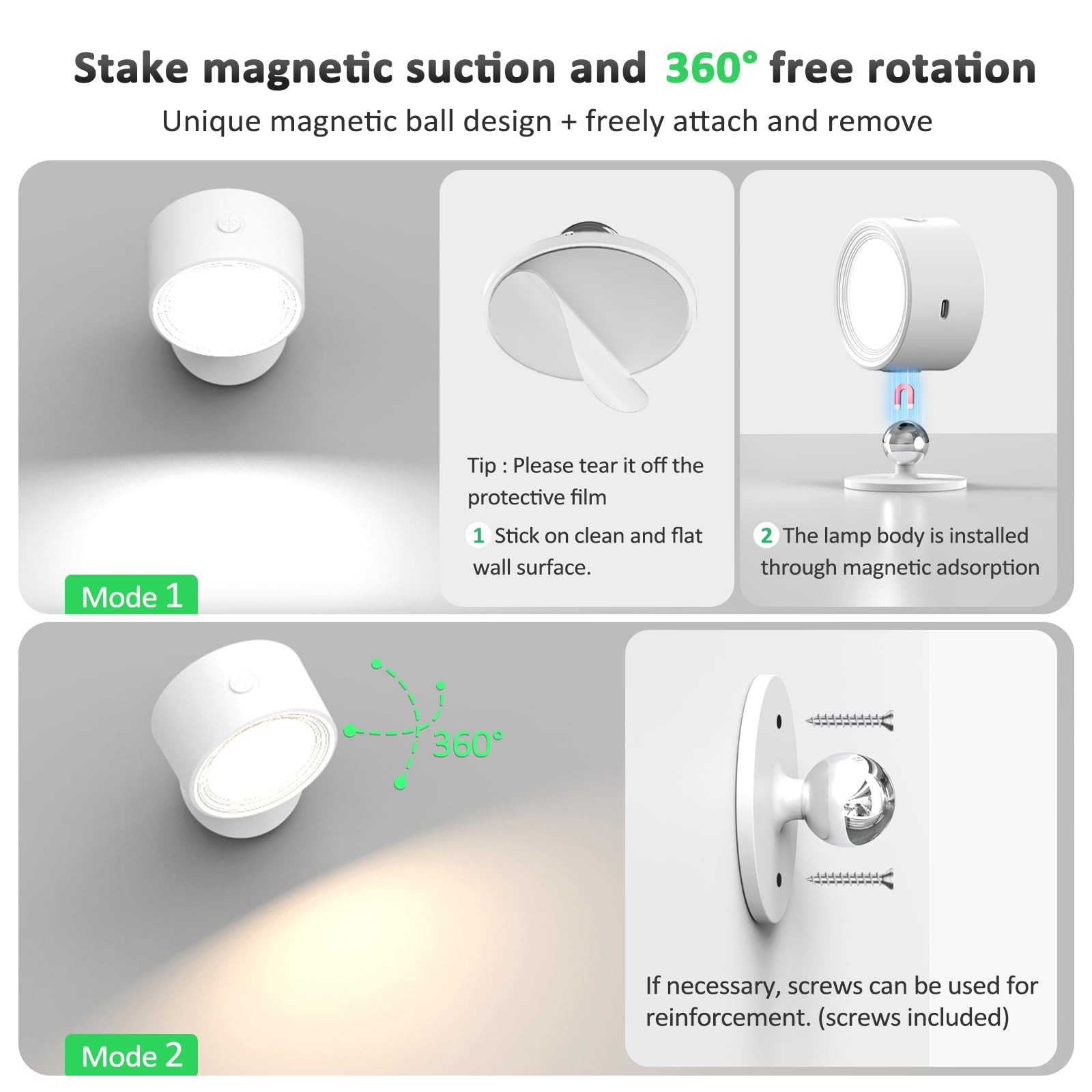 LED Wall Lights 3000mAh Rechargeable Battery – Remote Control, Dimmable, 3