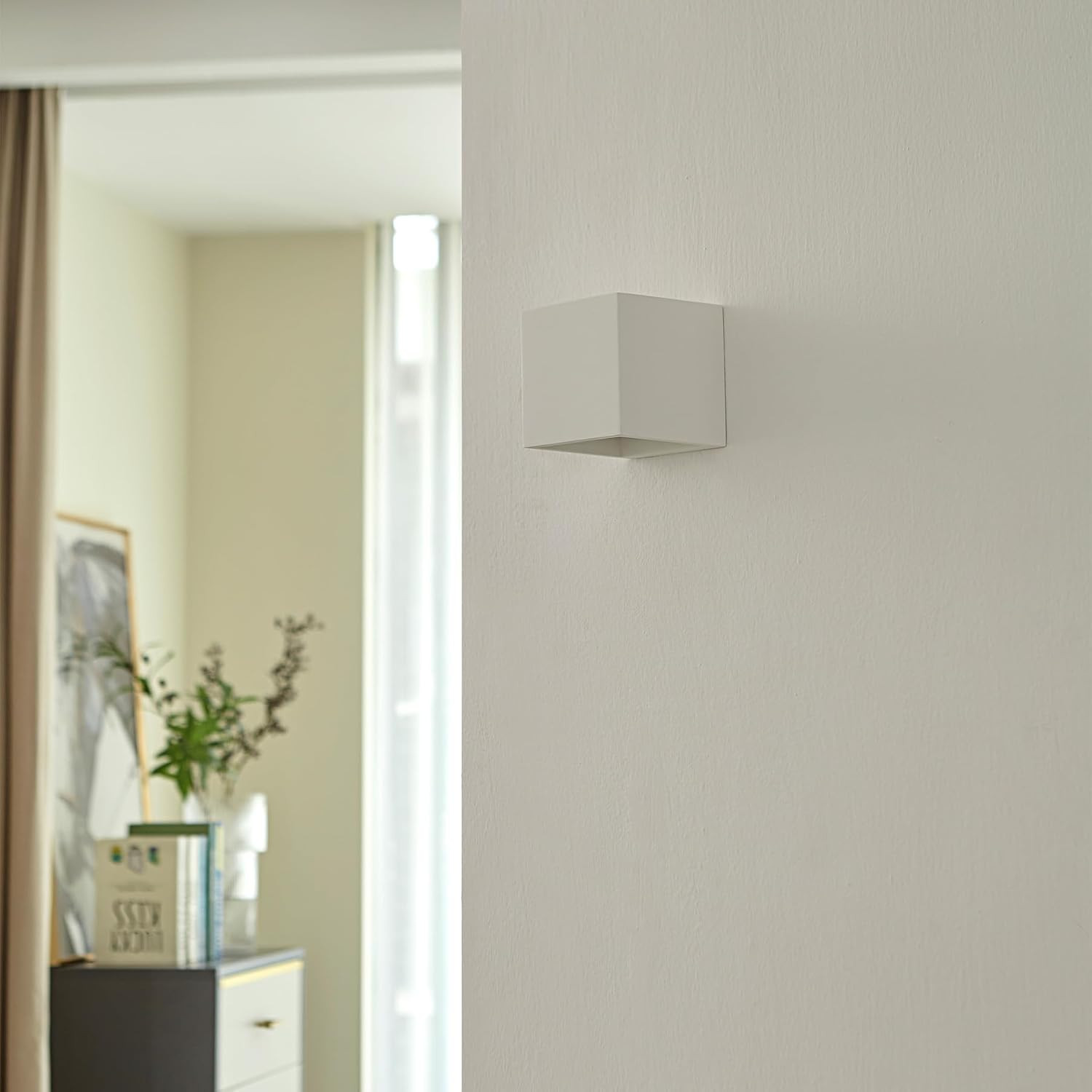 Modern 4.5″ White Plaster Cube Wall Sconce Light for Bedroom & Living Room