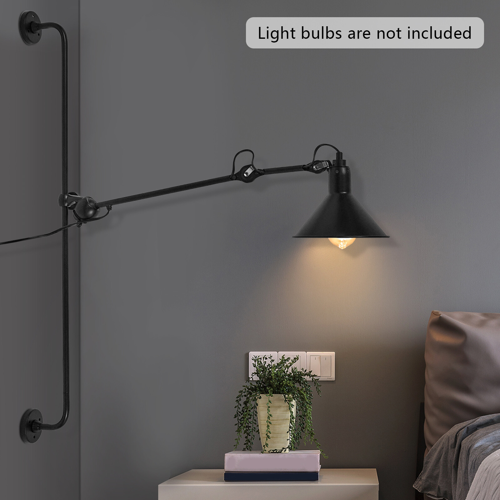 360° Adjustable Swing Long Arm Wall Sconce Lamp Bedroom Bedside Lighting Fixture