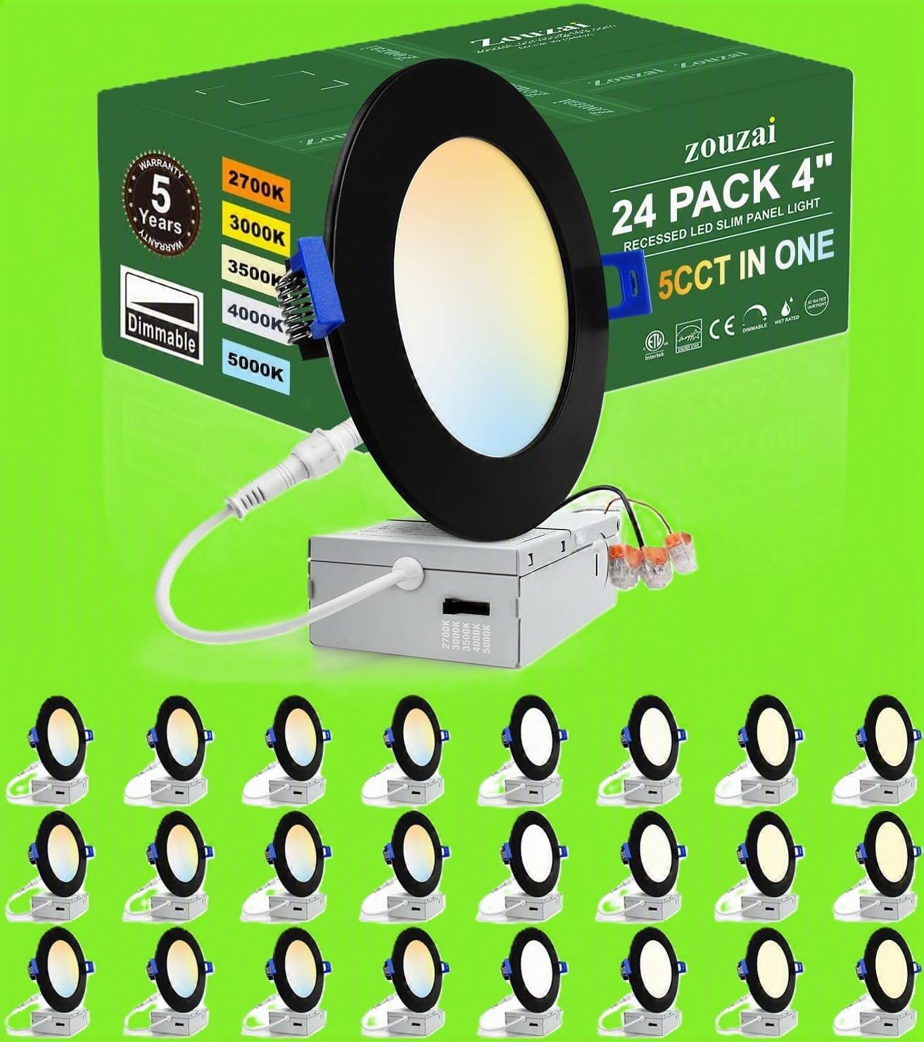 24 Pack 4 Inch Ultra-Thin LED Recessed Ceiling Light with Junction Box 9W Dimmab