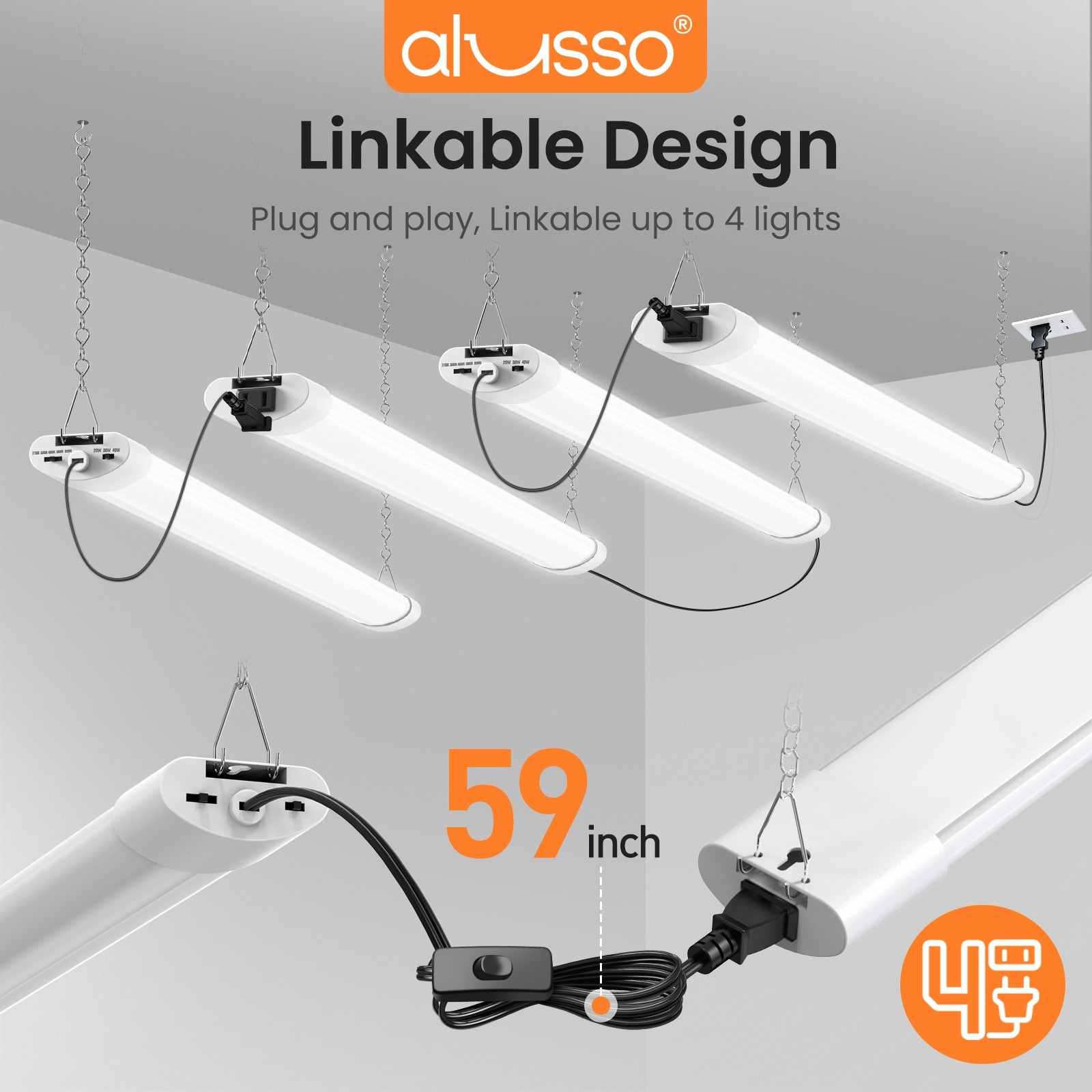 4 Pack 4FT LED Shop Lights 40W 50W 60W 2700K~6500K linkable Lights for Garage