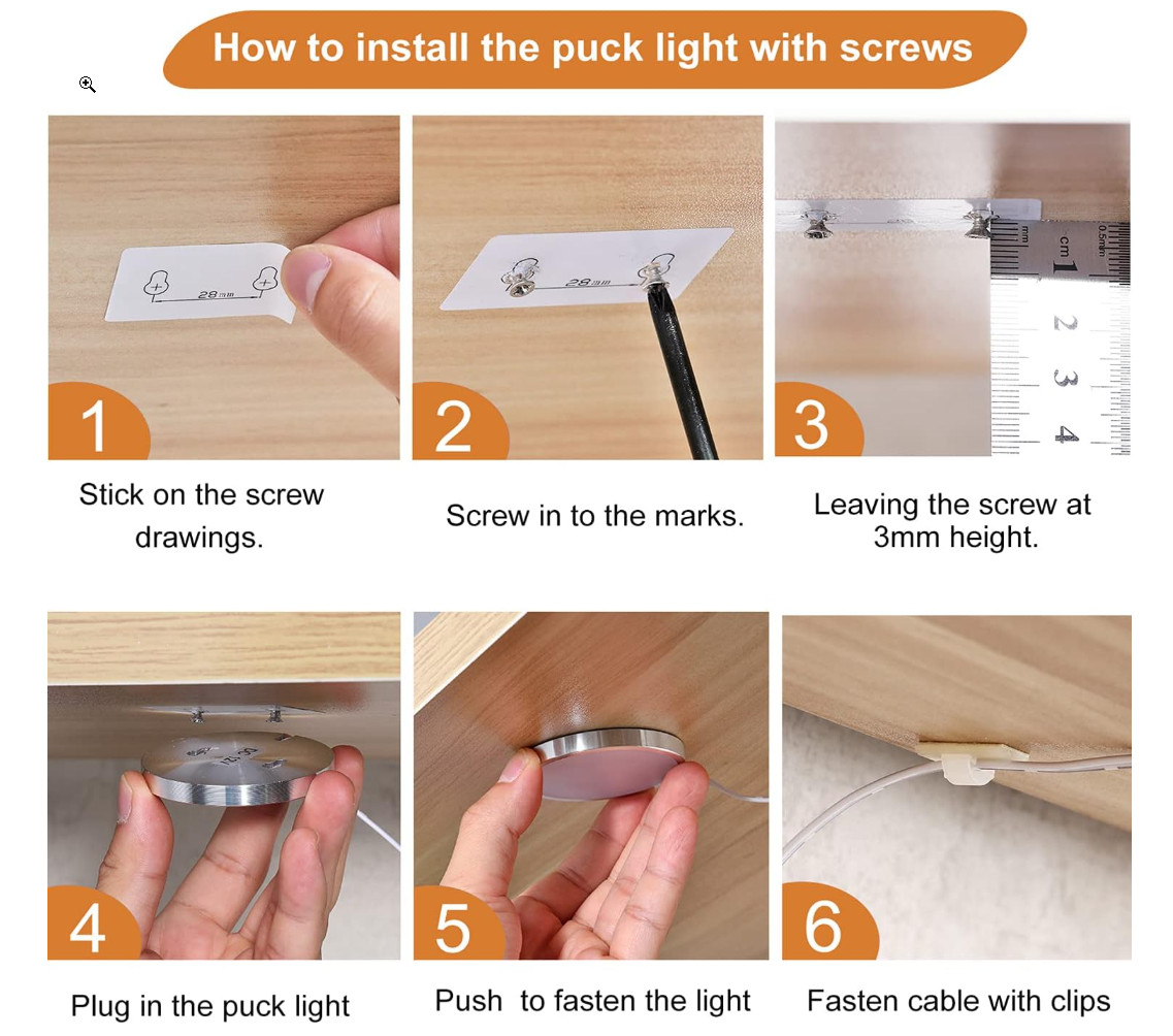 2 Pack LED Under Cabinet Puck Light Kit 120V Plug in Counter Closet Warm White