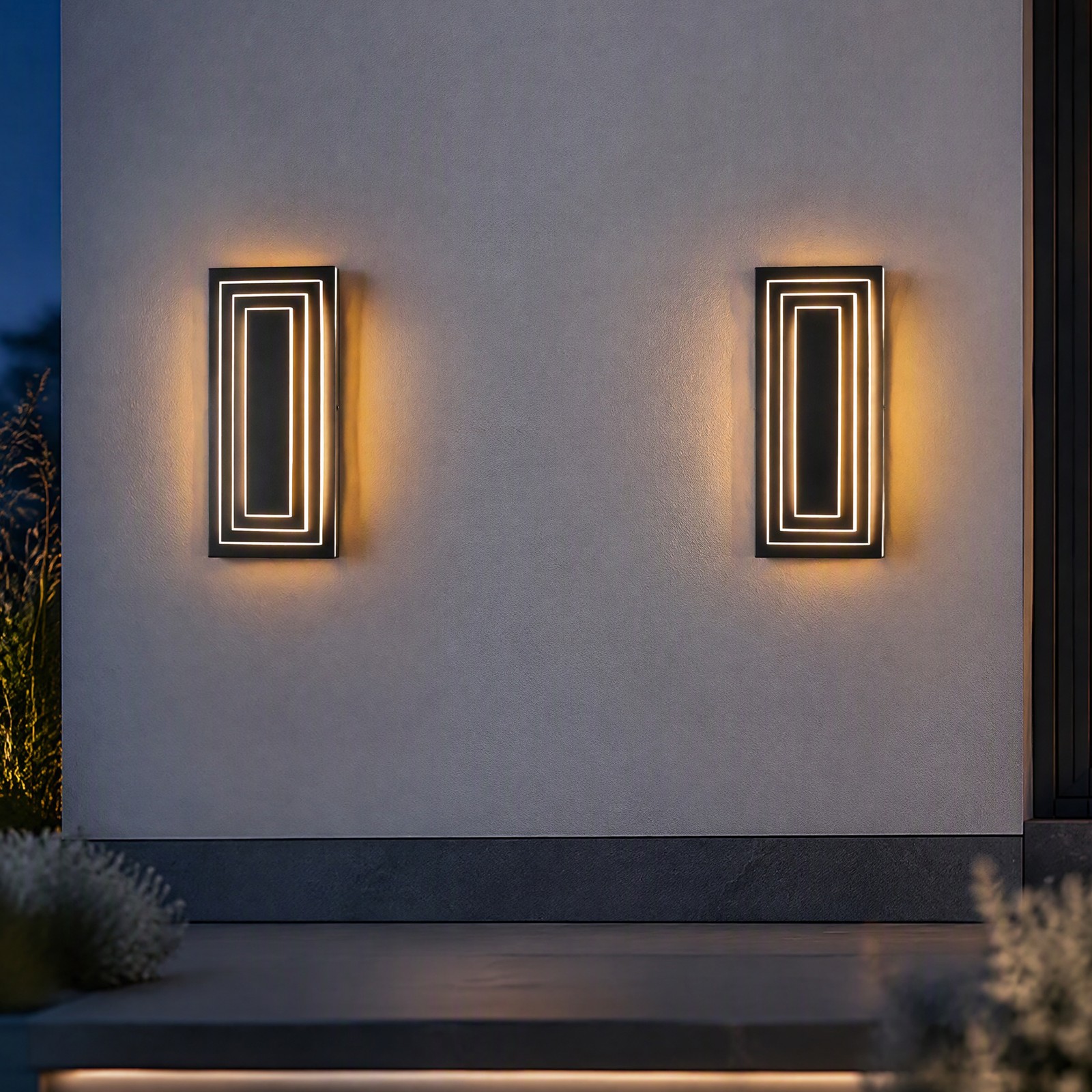 2 Pack 16″ Outdoor LED Wall Light Modern Black Porch Garage Sconce Fixture 3000K