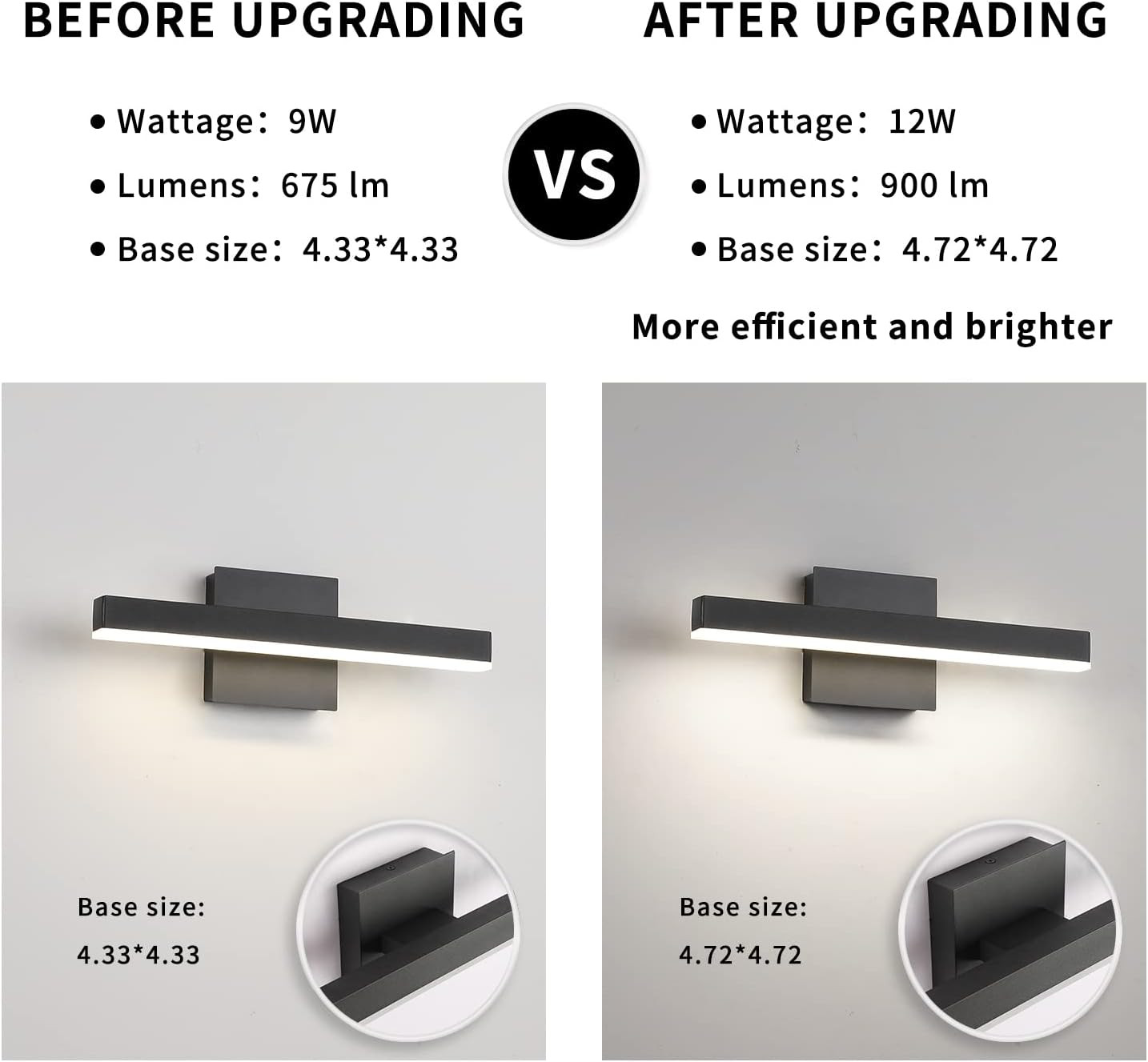 Modern 15.75″ LED Bathroom Vanity Light Bar – 12W Black Wall Sconce