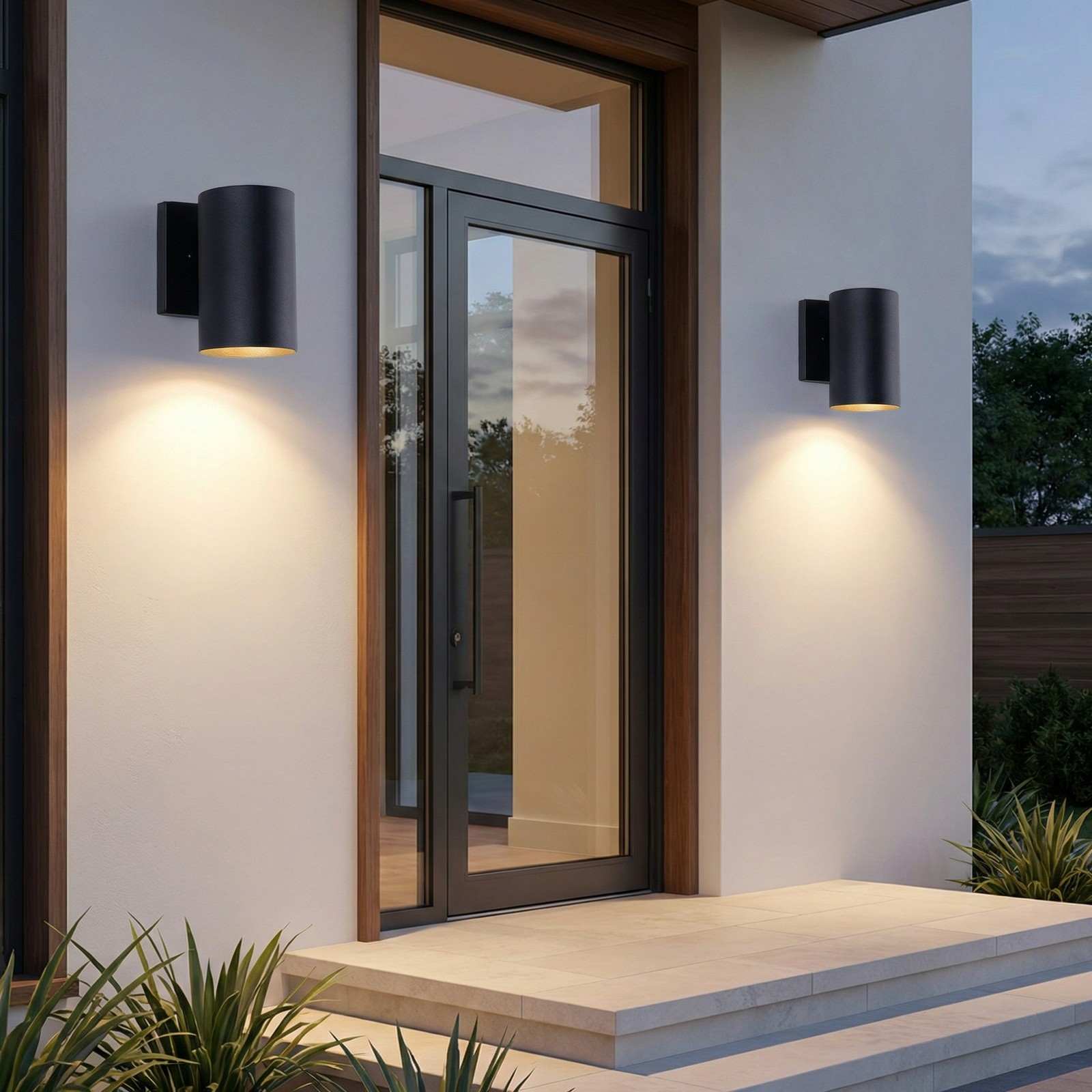 2 Pack 7» Outdoor Wall LED Light Modern Black Porch Sconce Mount Metal Fixture