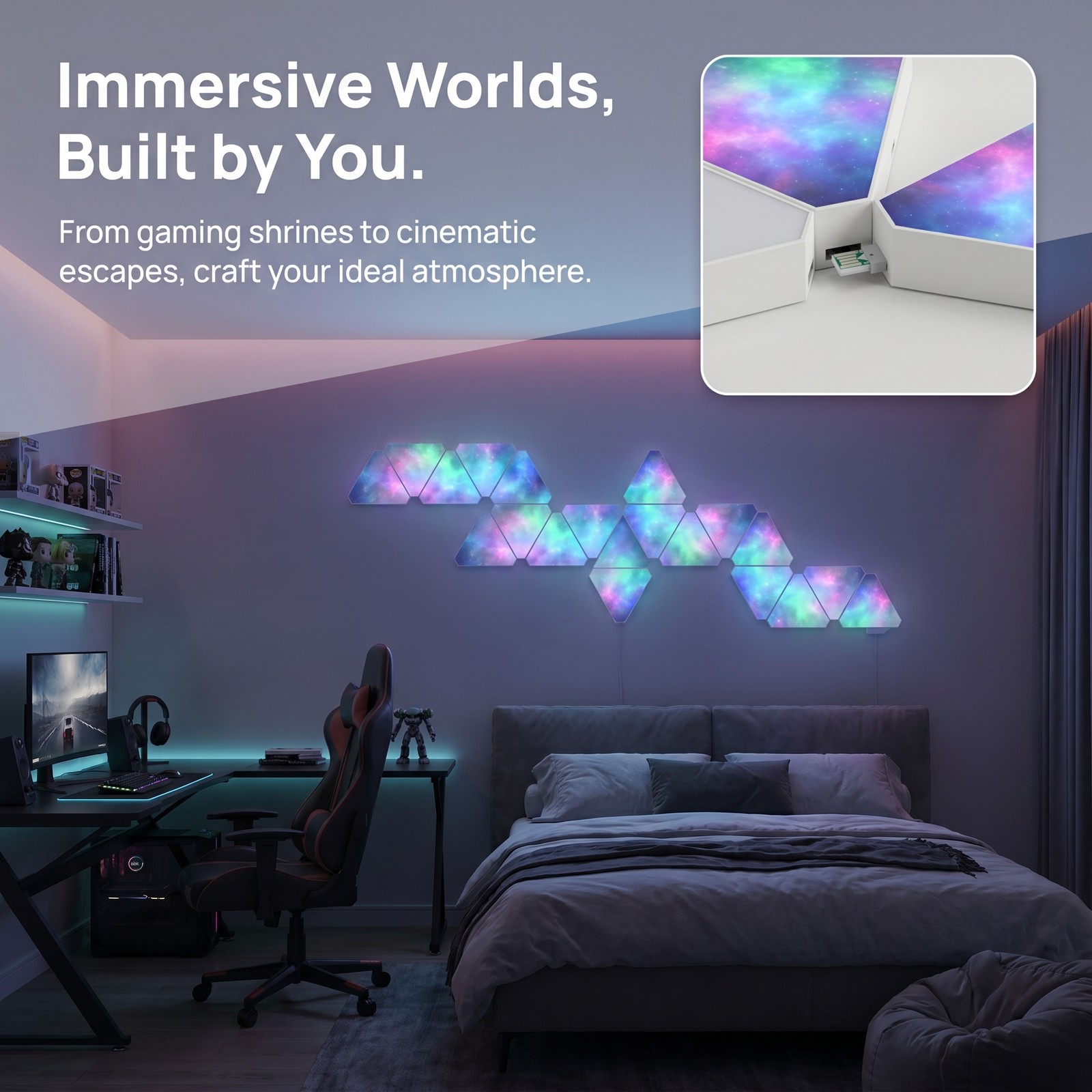 20 Pack Triangle LED RGB Light Panels Wall Decor Modular Music Sync App & Remote