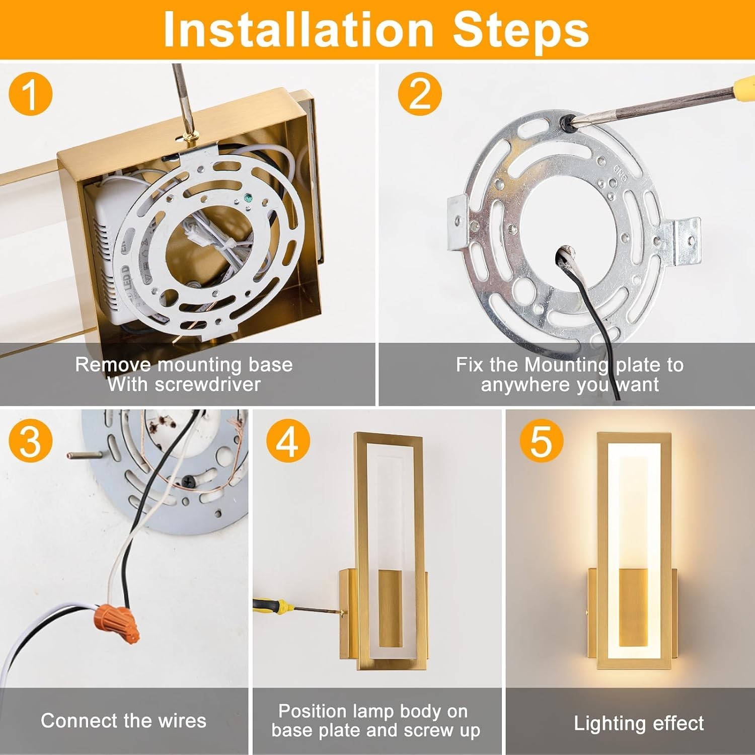 Modern LED Wall Sconces Set of 2, 3000K Warm White Led Wall Lighting Fixtures, G