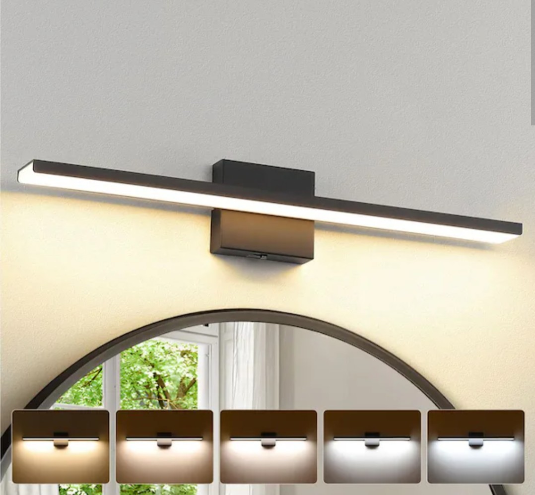 JUSHENG 24.02 1-Light Black LED Bathroom Vanity Light Bar with 5-CCT Switch