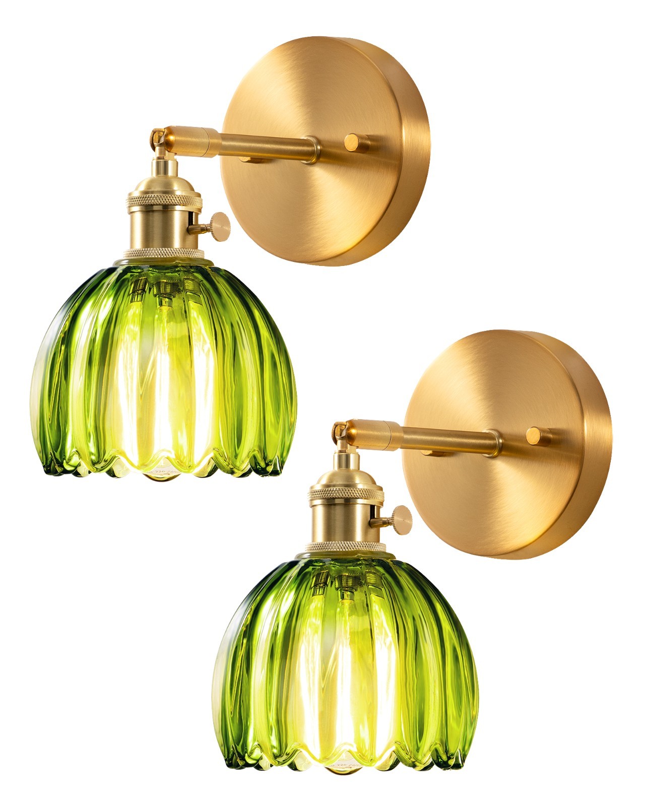 EDISHINE Hardwired Wall Sconces Set of Two, 180 Degree Adjustable, Brass Gold