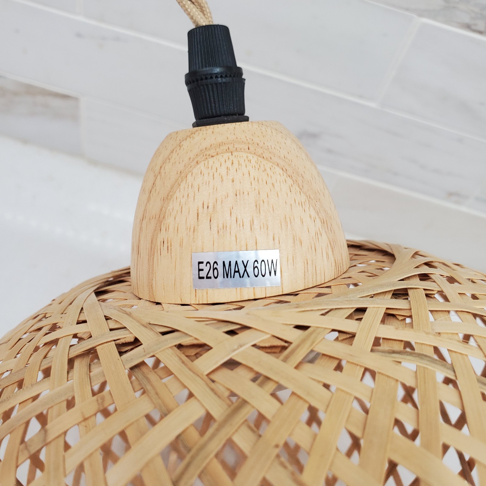 Bamboo Lantern Plug In Wall Sconce Wicker Hanging Lamp Corded Hang Light