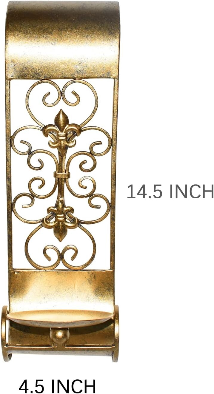 Wall Sconce Candle Holder Set of 2 Wall-Mount Candle Holder Antique Gold Style