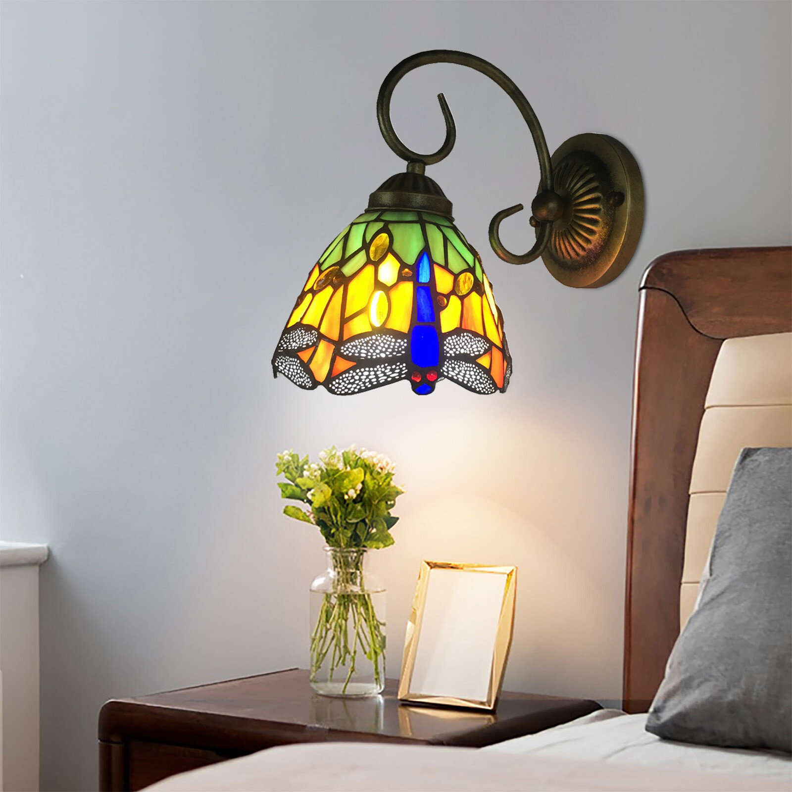 Sconce Vintage Baroque Wall Lamp Antique Stained Glass Wall Sconce 60W