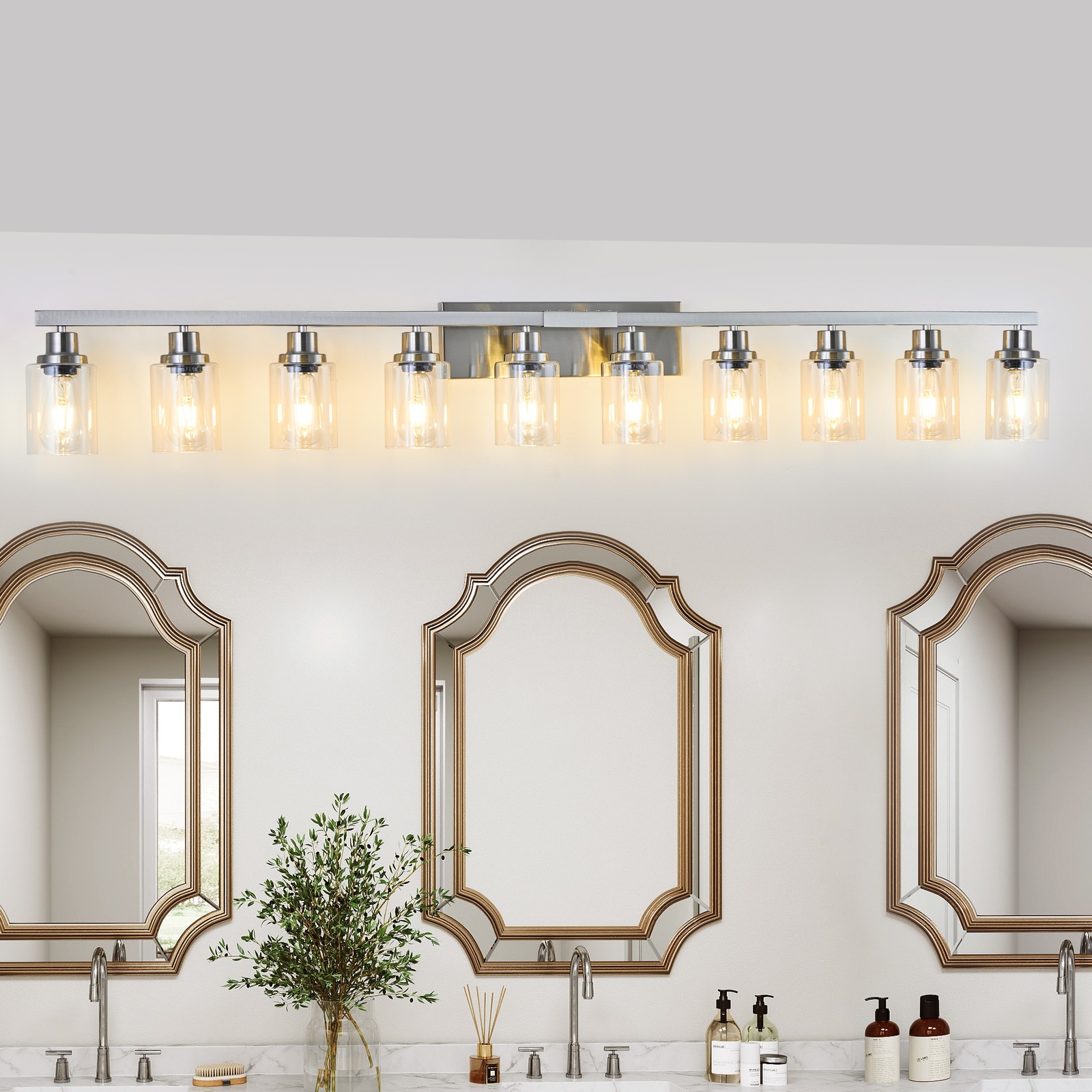 10 Lights 65″ LED Vanity Light Bathroom Mirror Wall Lamp Nickel Sconce Fixtures