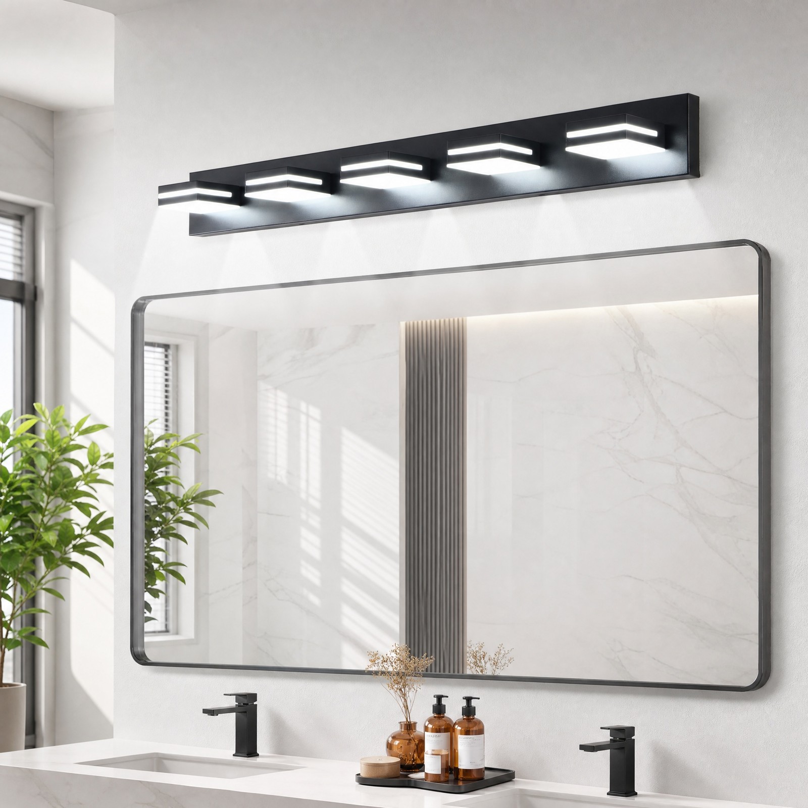 40 Inch 5 Lights Modern Vanity Light LED Black Bathroom Mirror Wall Lamp Fixture