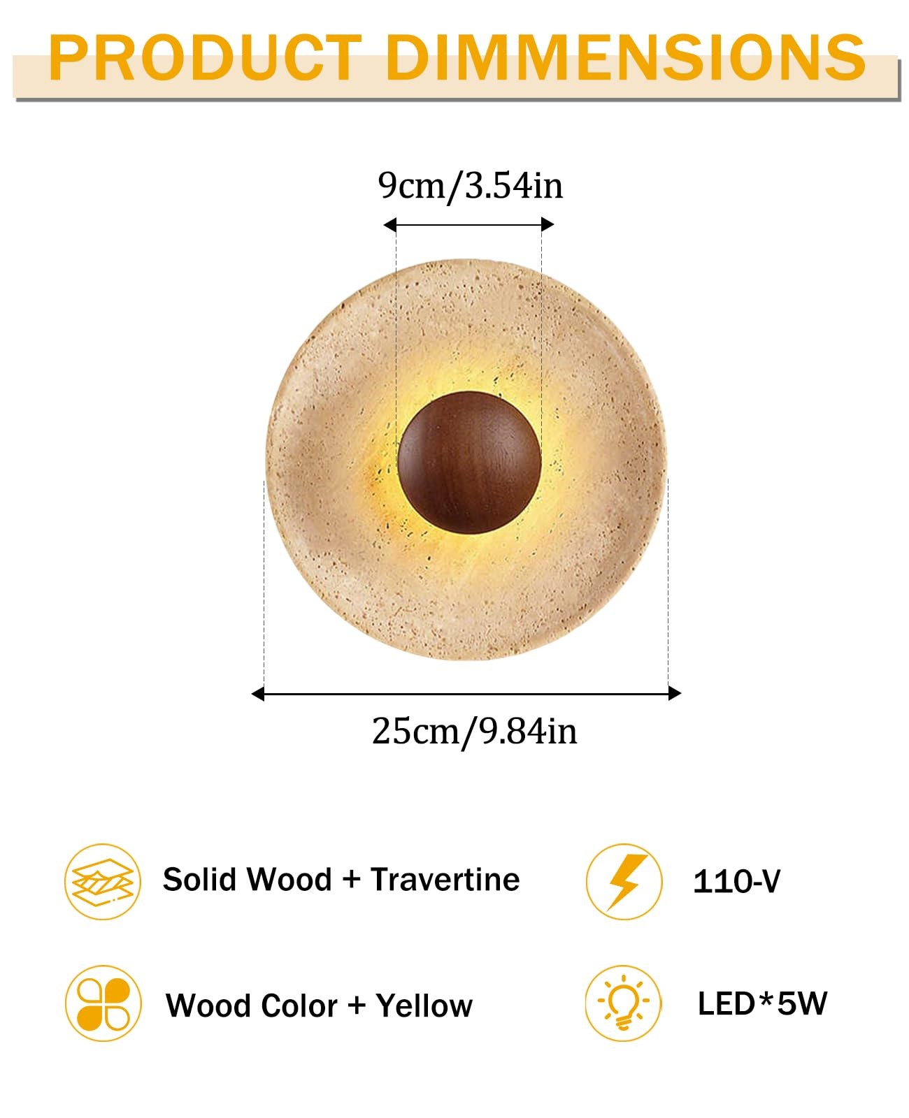OROILUPU Yellow Travertine Wall Sconce Natural Retro Wabi sabi Marble Round W…