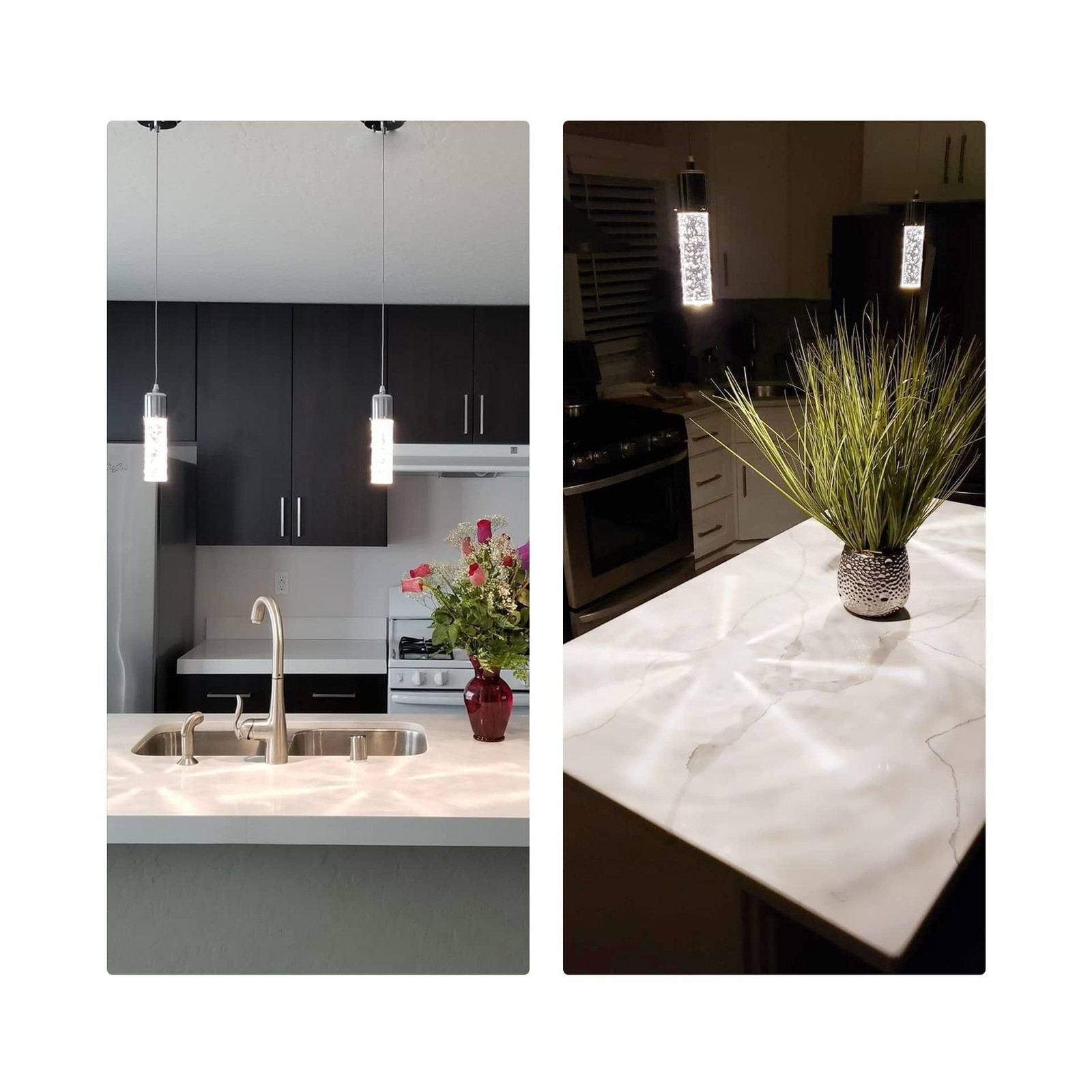 OKELI Modern Pendant Lights,3 Color LED Bubble Crystal Island Light Fixtures,…