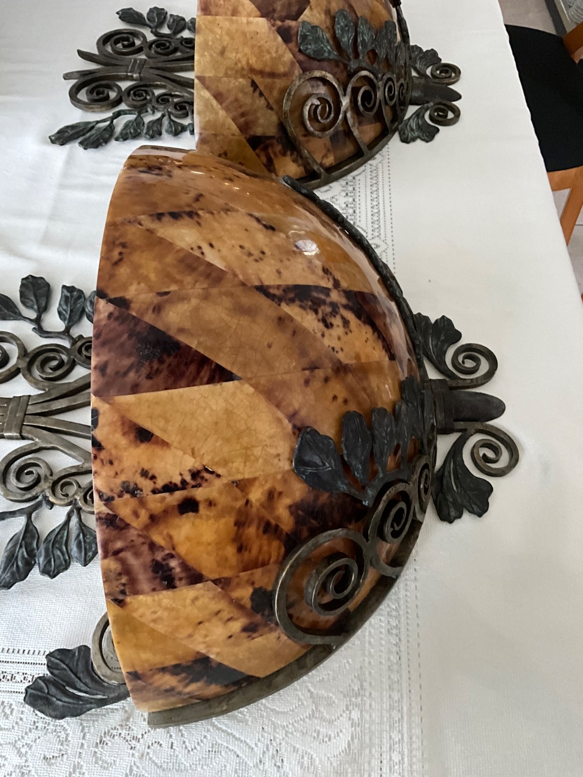 Maitland Smith XL Wall Sconces Pair/2/ Tortoiseshell Diamond Pattern Metal Frame