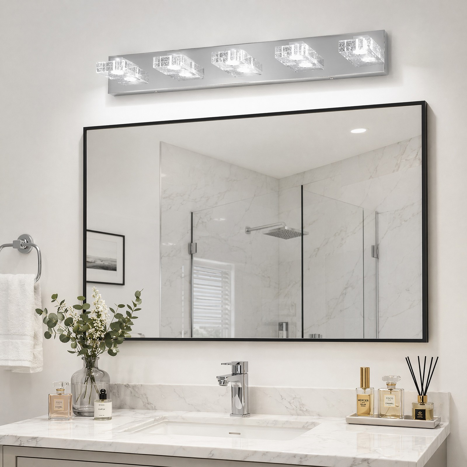31 in 5 Light Bubble Crystal LED Vanity Bathroom Over Mirror Wall Sconce Fixture