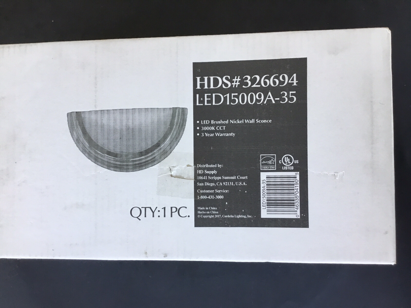LED15009A-35 Contemporary Wall Sconce in Brushed Nickel, 3000K, White, New.
