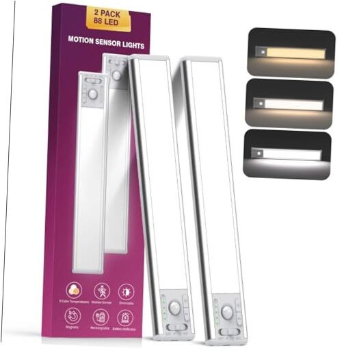 10.5inch Under Cabinet Lighting with 3 Color Temps, 2 Pack 10.5 inch Silver