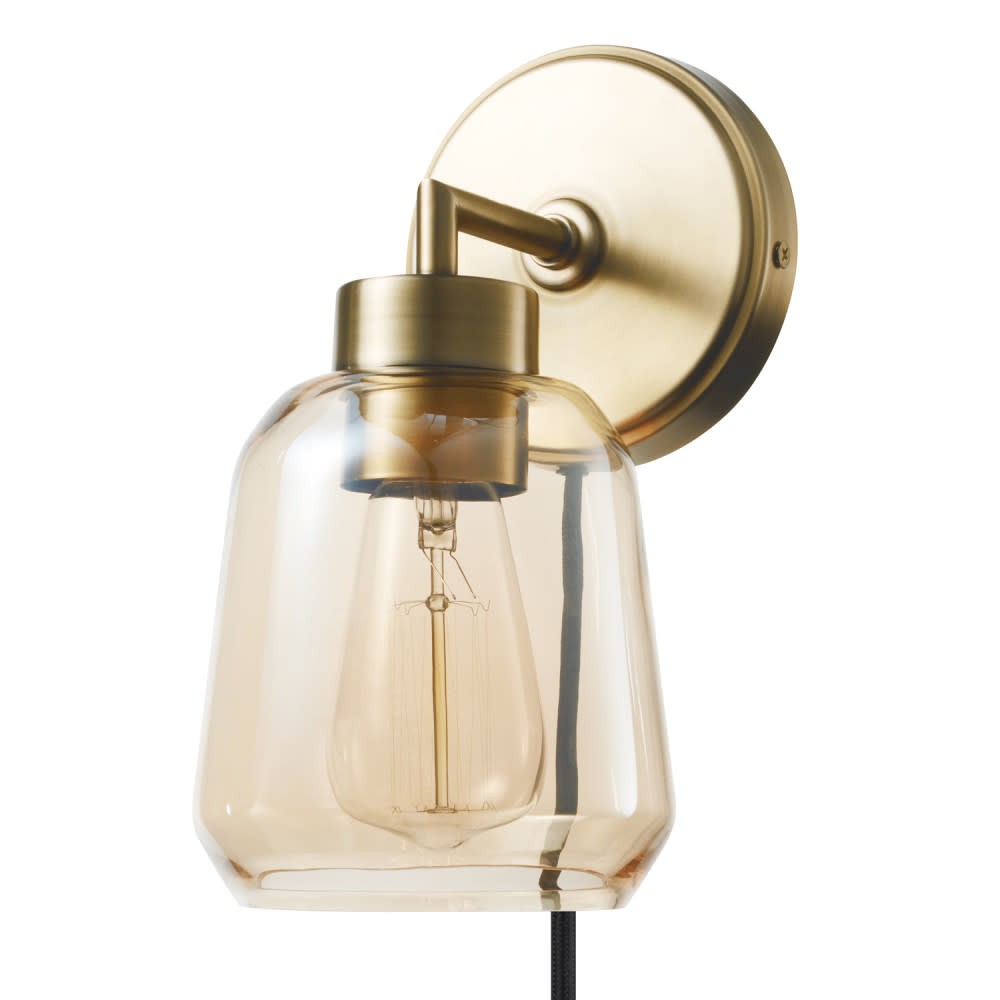 Globe Electric 51715 Salma 10″ Tall Hardwired or Plug-In Wall – Brass