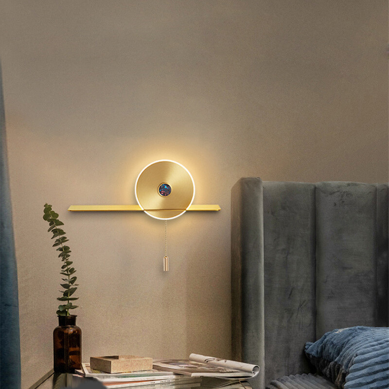 Modern LED Acrylic Bedside Lamp Fixture Metal Shelf Wall Light with Pull Switch