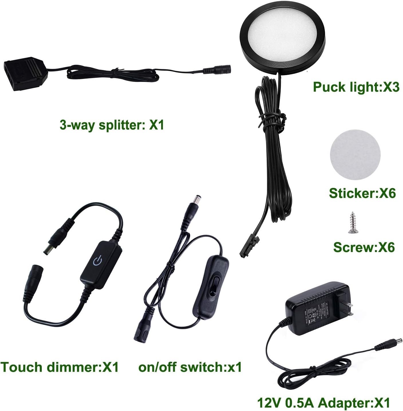 under Cabinet LED Black Cover Puck Lighting Kit with Touch Dimmer Switch