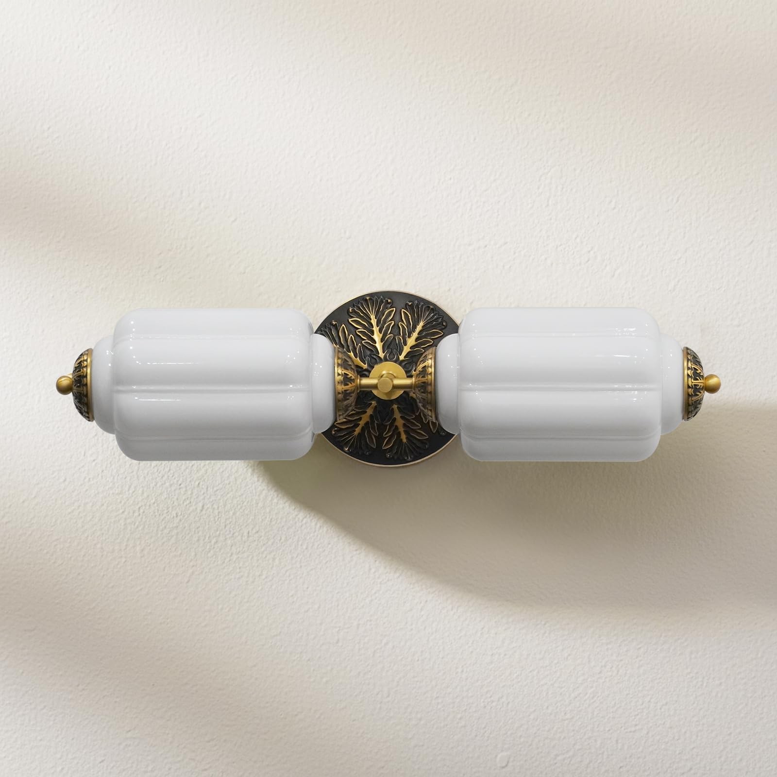 Vintage Bathroom Vanity Light – 2-Light Milk Glass Sconce with Antique Brass …