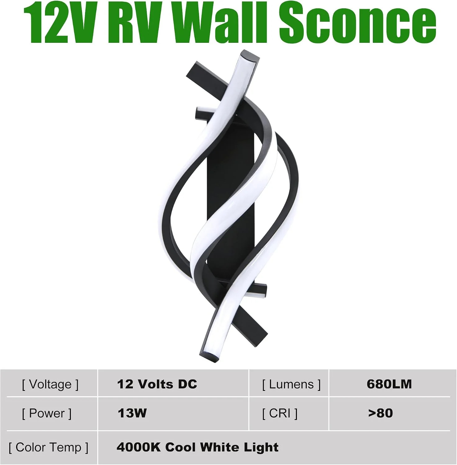 12V DC LED RV Vanity Wall Sconce – 12.6″ L x 5.9″ W, 4000K Cool White 13W RV Rea