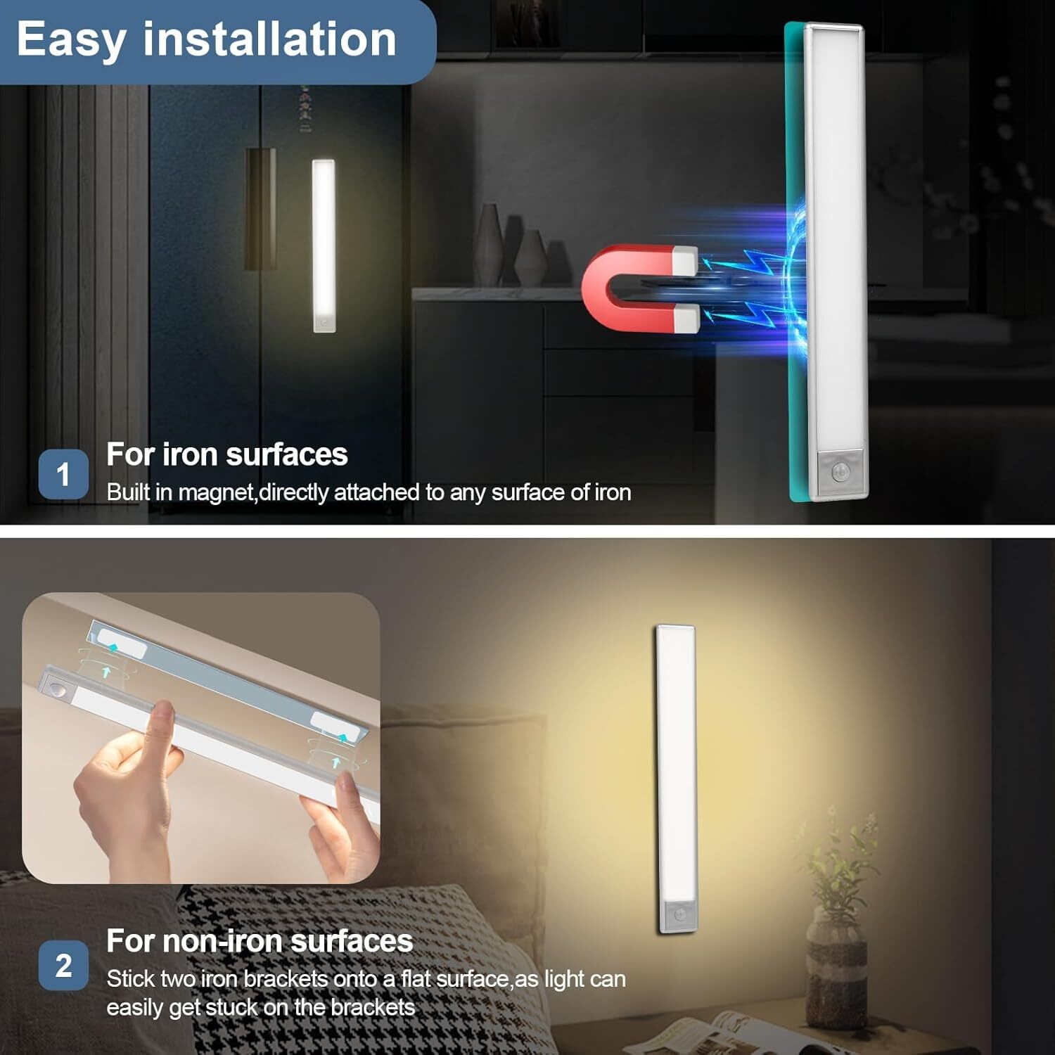 3 Pack– Magnetic LED Under Cabinet Lighting USB Rechargeable Smart Motion Sensor