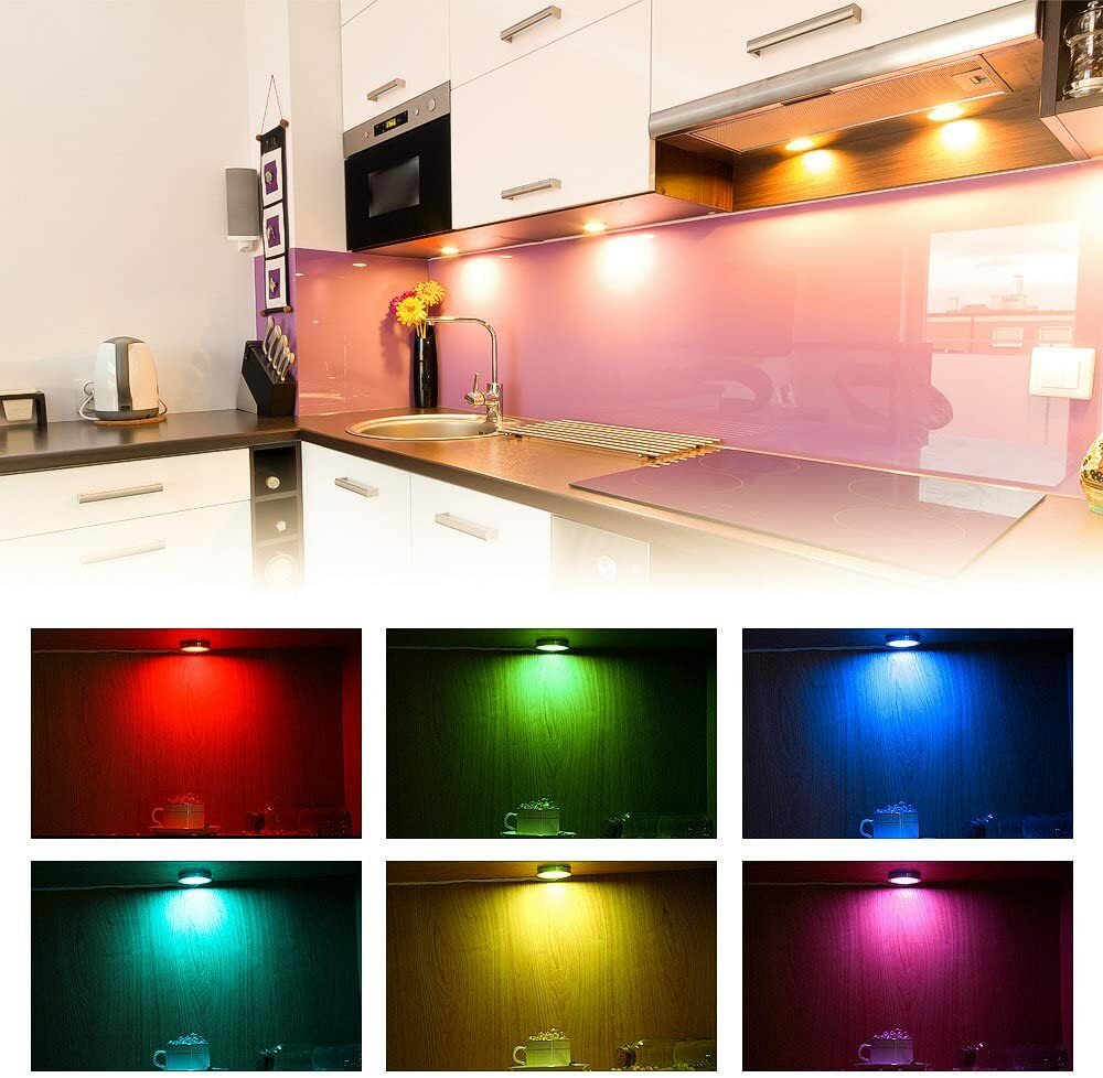 ZIGBEE 3.0 Smart RGB LED Under Cabinet Lighting Closet Shelf Round Lamp 4/6/9Set