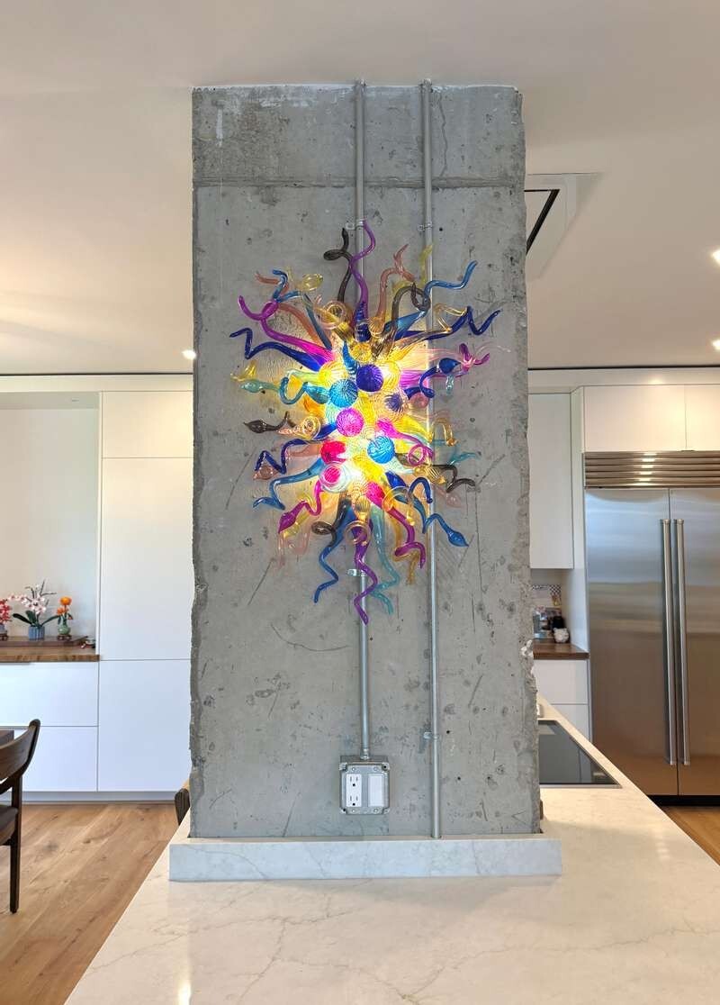 Handmade Blown Glass Wall Light Yellow Art Decor Wall Sconces W16″xH28″