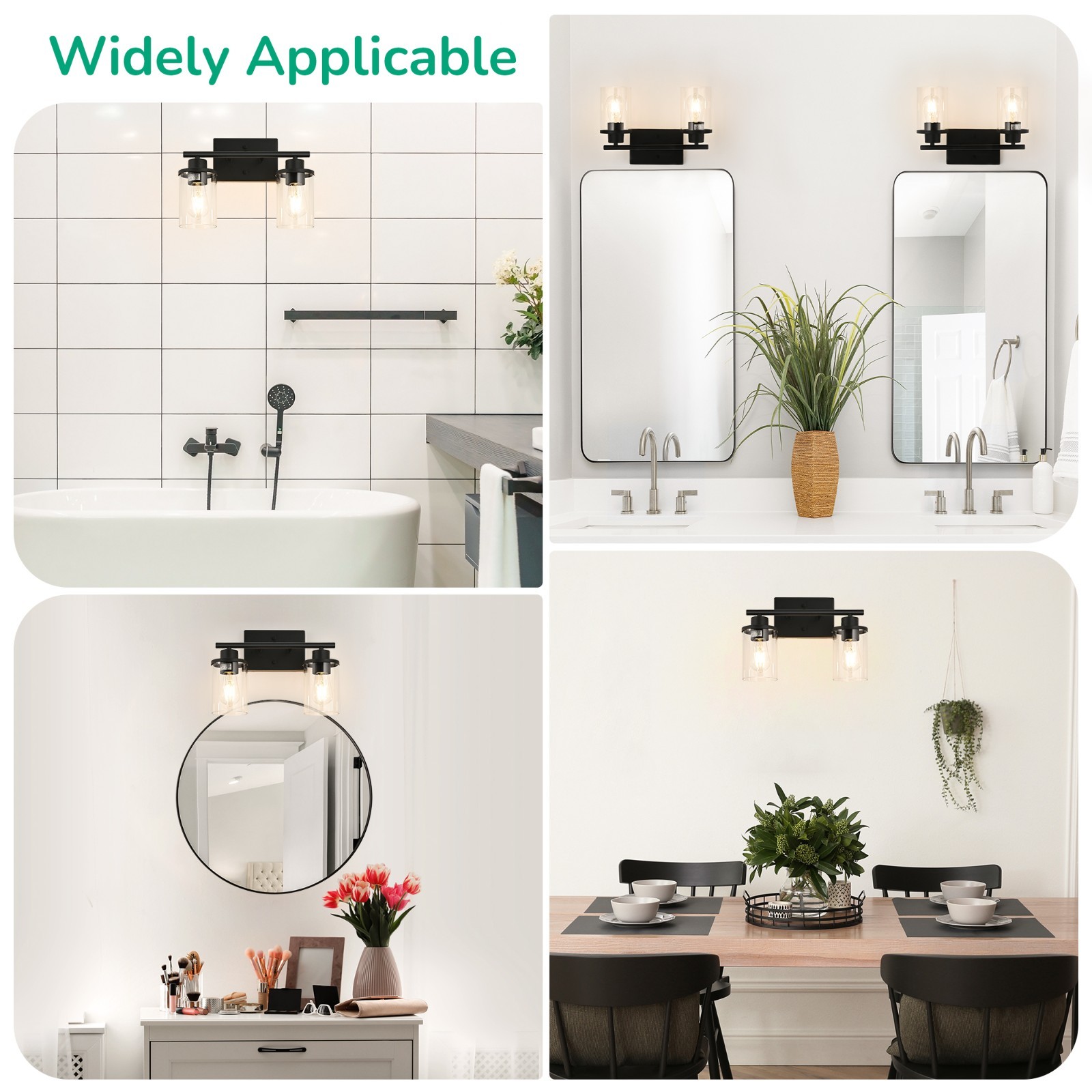 Matte Black Bathroom Vanity Light 2 Light Clear Glass Modern Wall Sconce
