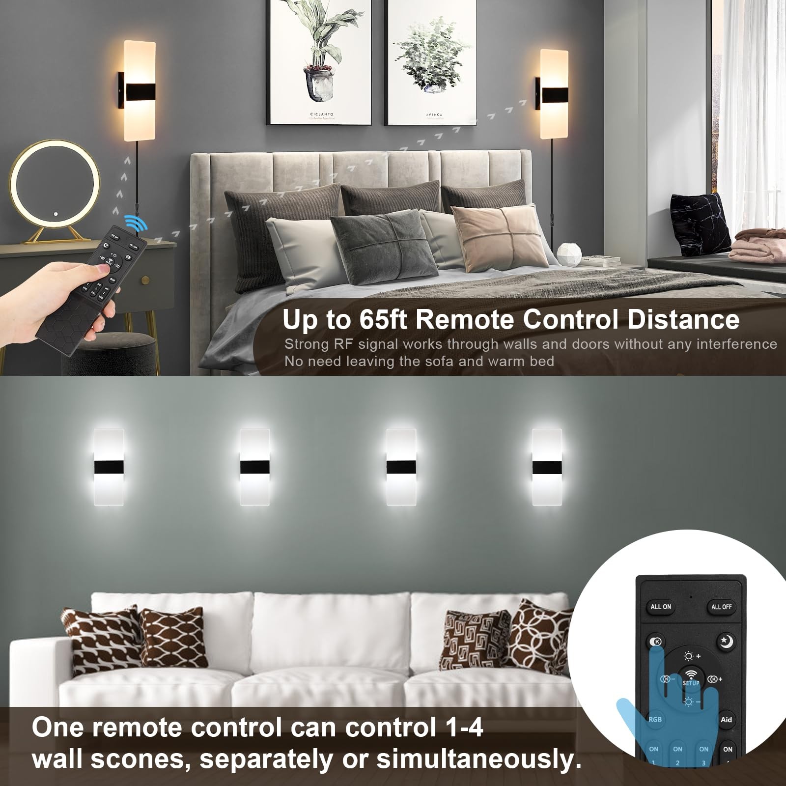 GOODATE Plug In Wall Sconces Adjustable 3000K-6500K Colors & 10%-100%