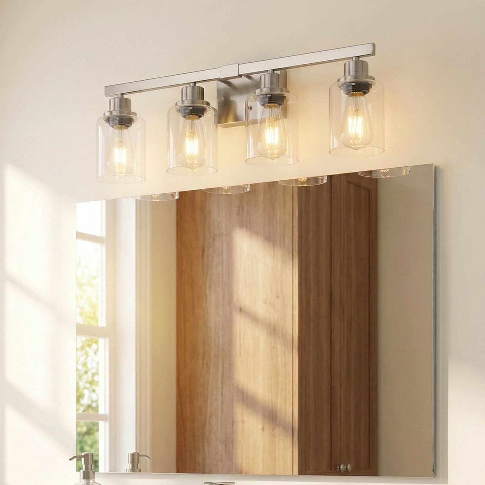 24″ Modern Nickel Vanity Light Bathroom Mirror Wall Lamp 4 Lights Sconce Fixture