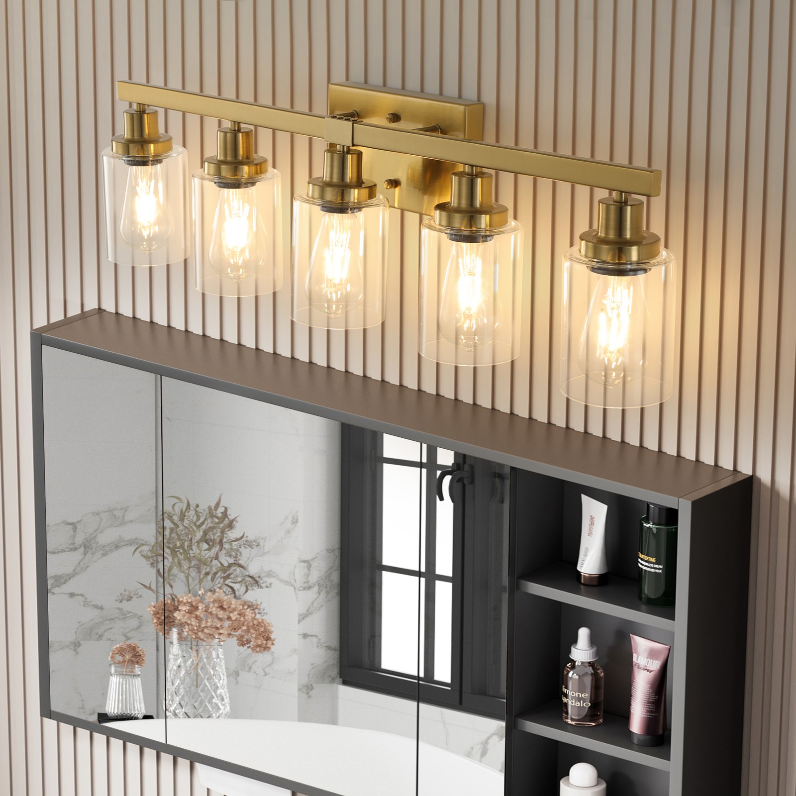 31 Inch 5 Lights LED Vanity Light Bathroom Mirror Wall Lamp Gold Modern Fixture