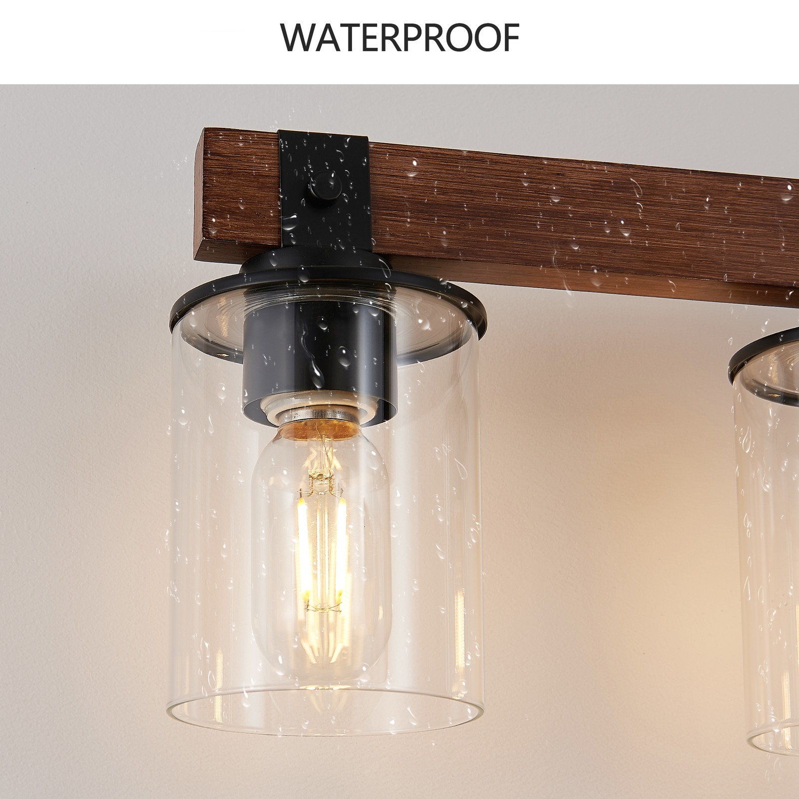 Vanity Light 7 Lights 50» Farmhouse Wood Black for Bathroom Mirror Wall Fixture