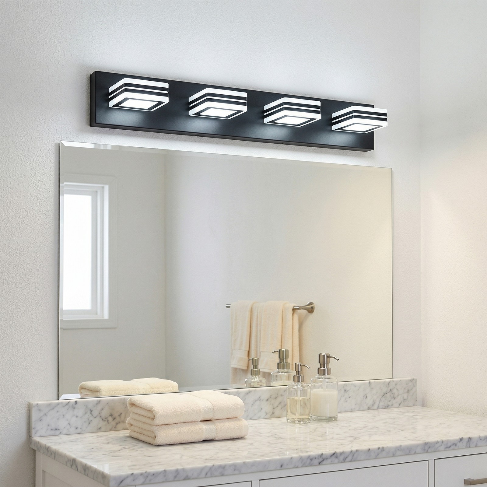 26 Inch 4-Light LED Vanity Light Dimmable Black Bathroom Mirror Wall Light