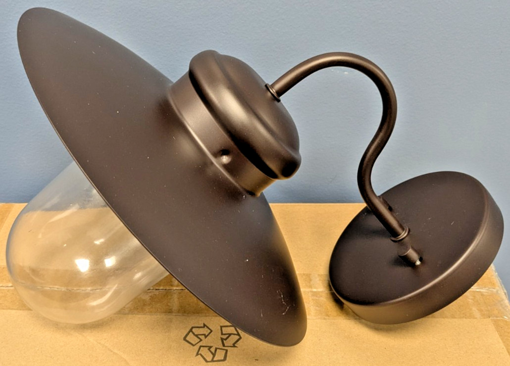 TRANS GLOBE 1-LAMP GOOSENECK WALL SCONCE LIGHT FIXTURE BRONZE & GLASS E26 60W