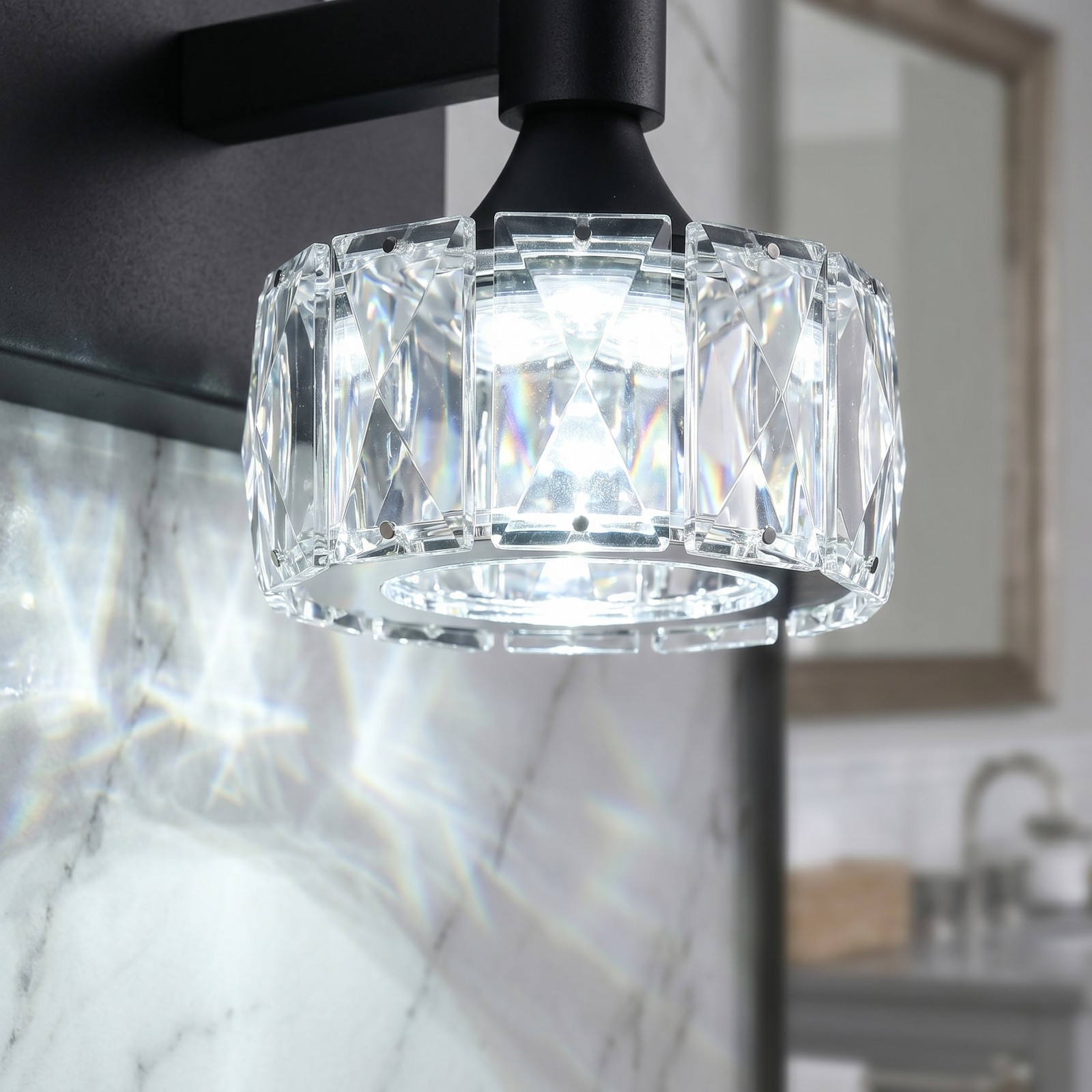36 inch Bathroom Crystal Shade LED Vanity 5 Lights Mirror Wall Sconce Fixture