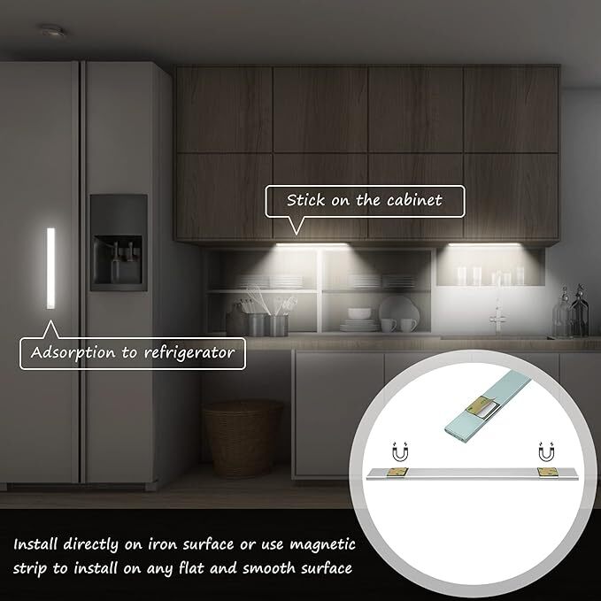 LED Motion Sensor Under Cabinet Closet Light USB Rechargeable Kitchen Lamp Strip