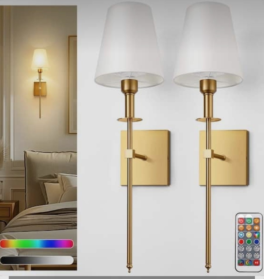 LED Wall Sconce Set of 2 Rechargeable Gold Finish
