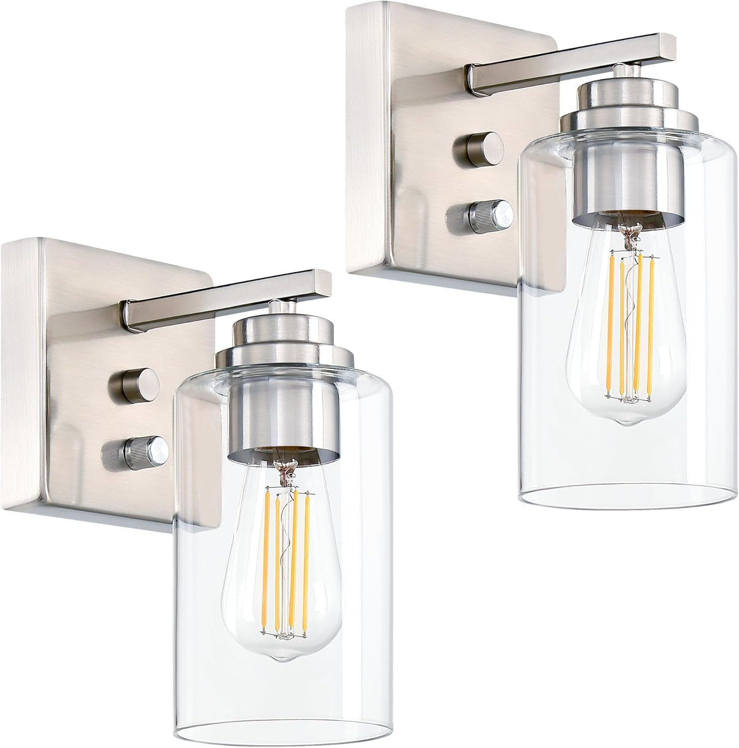Wall Sconces Set of Two, Brushed Nickel Wall Sconce with Rotary Switch, Sconces