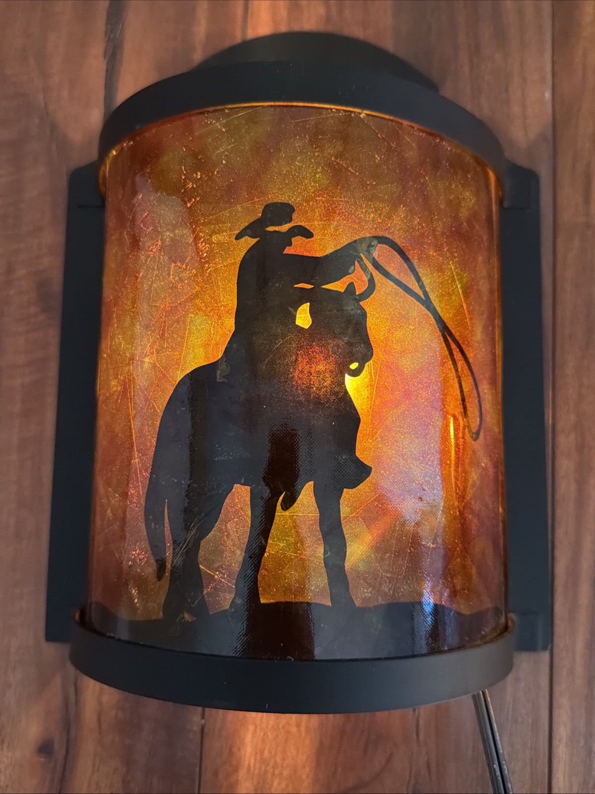 Vintage Western Plug In Sconces Pair Cowboy Lasso & Native American Silhouette