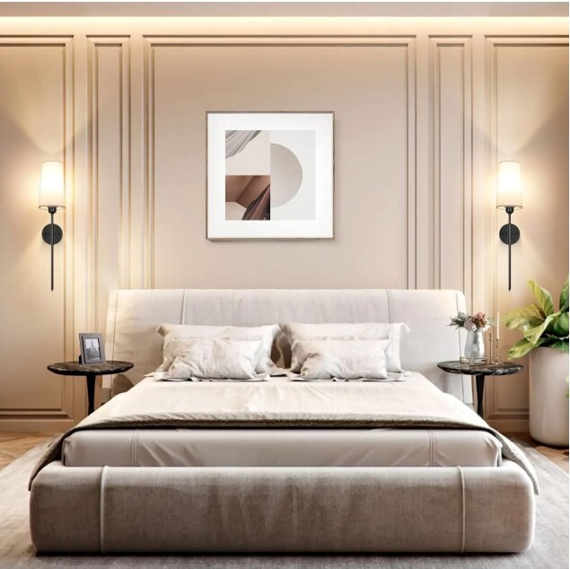 Battery Operated Wall Sconces with Remote Set of 2 Rechargeable Wall Light Black